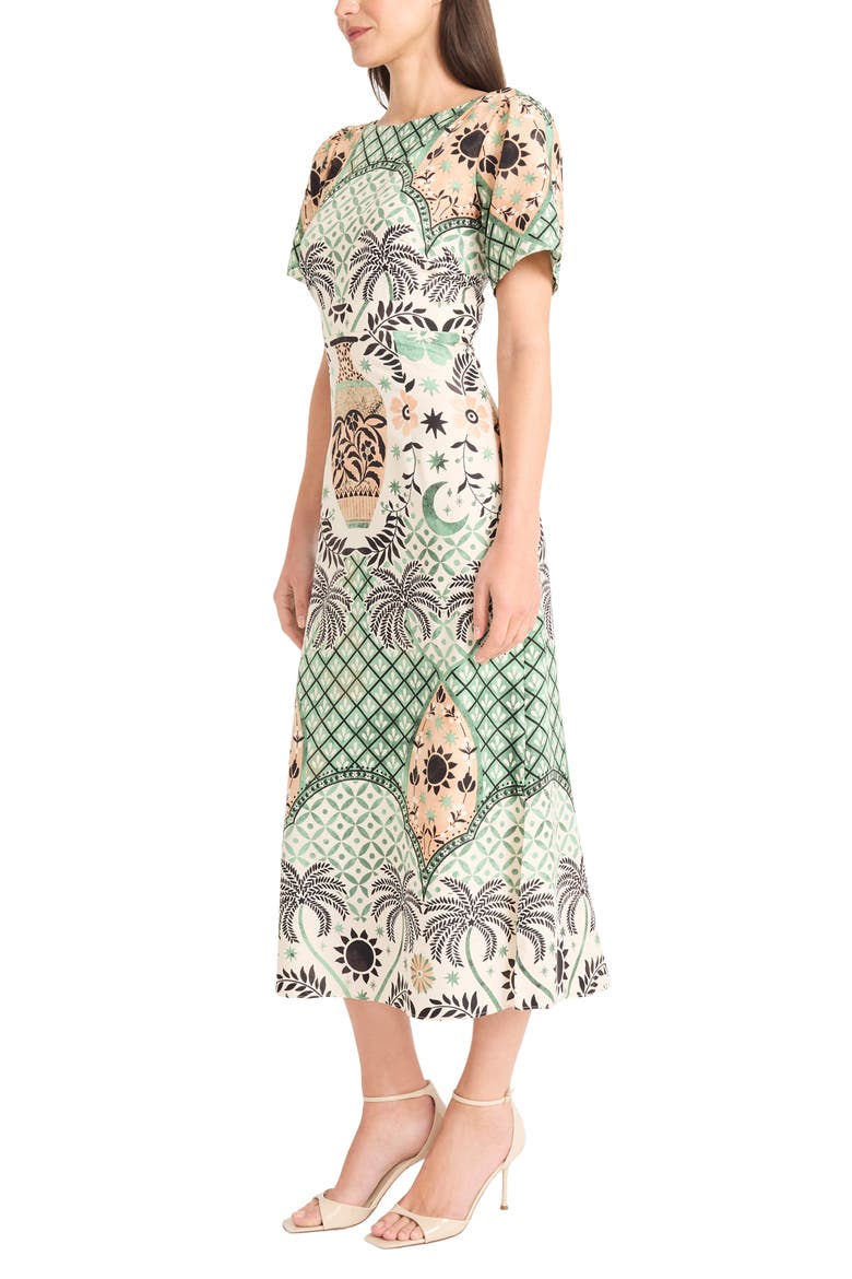 Short Sleeve Midi Dress, Alternate, color, CREAM/ GREEN