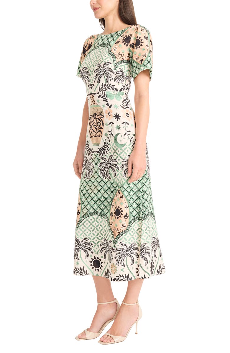 Maggy London Short Sleeve Midi Dress, Alternate, color, Cream/ Green