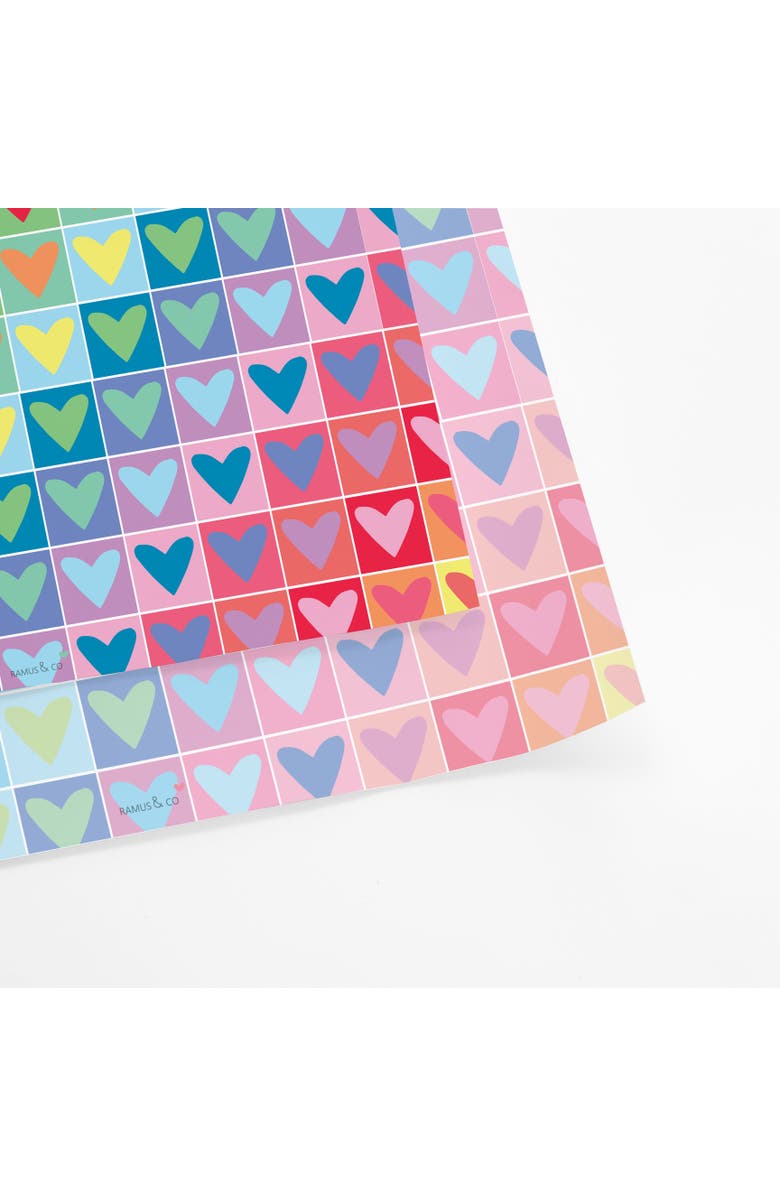 Ramus & Co Eight Sheets Two-Sided "Rainbow Hearts" Heavyweight Gift Wrap, Alternate, color, Multicolored