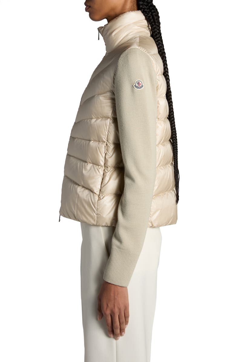 Moncler Quilted Down & Wool Knit Cardigan, Alternate, color, Beige