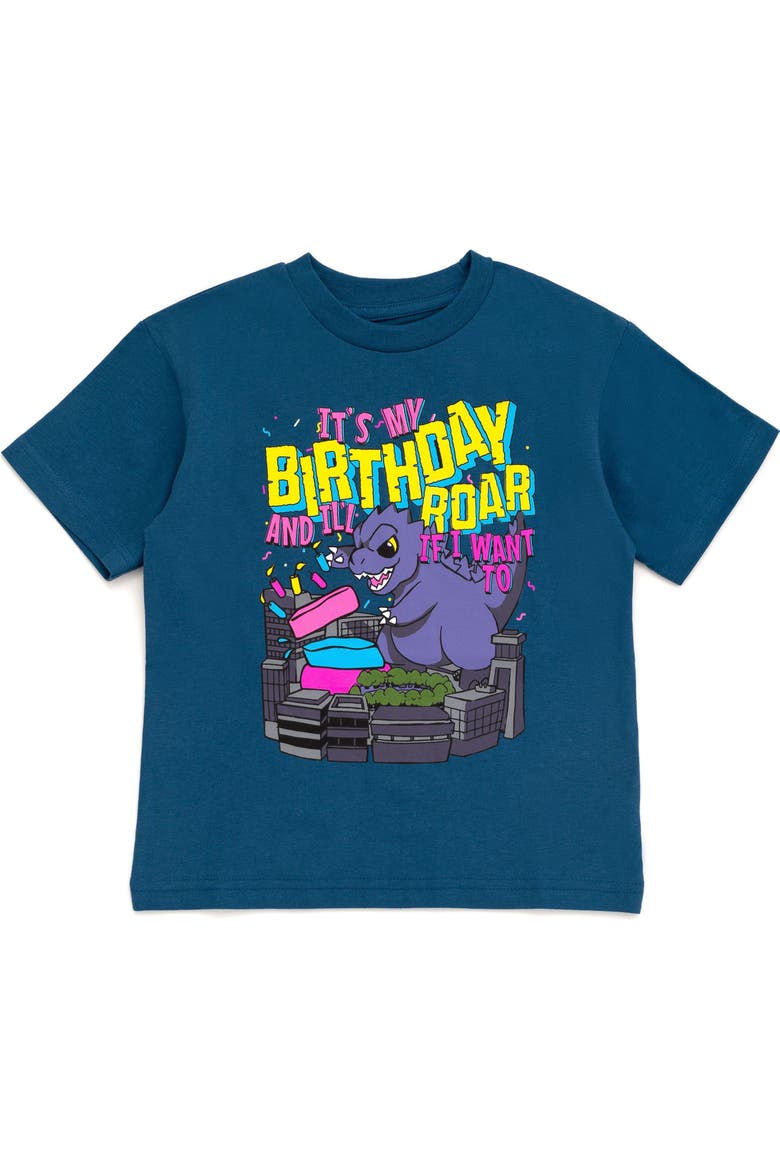 Birthday T-Shirt, Main, color, Dark Teal Godzilla