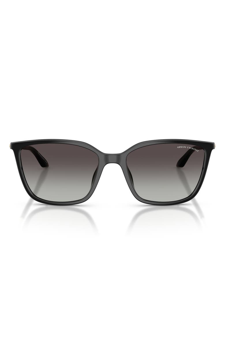 Armani Exchange 55mm Square Sunglasses, Main, color, Shiny Black / Grey Gradient
