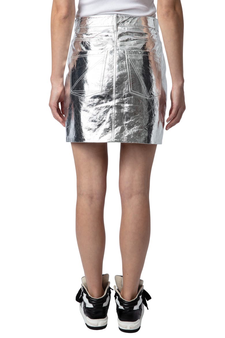 John Metallic Leather Miniskirt, Alternate, color, SILVER