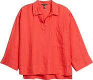 Eileen Fisher Classic Collar Organic Linen Popover Top