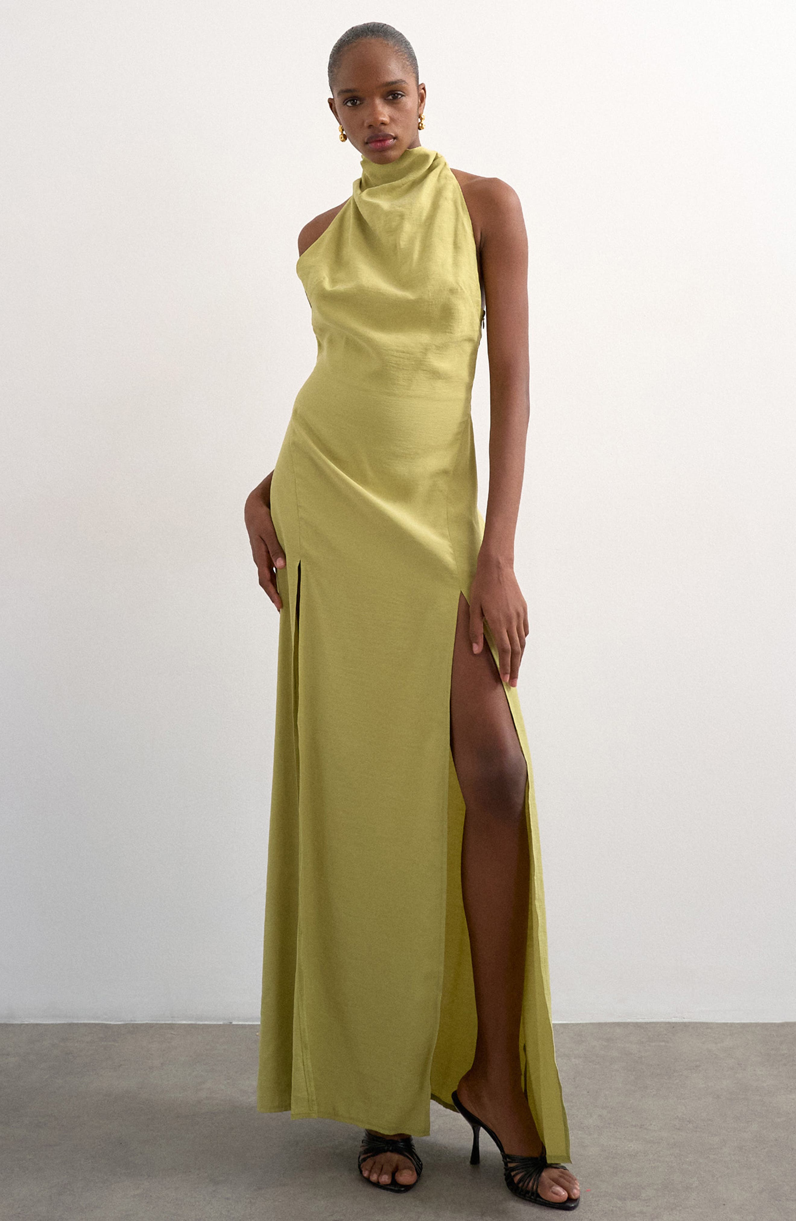 Halter Funnel Neck Open Back Maxi Dress