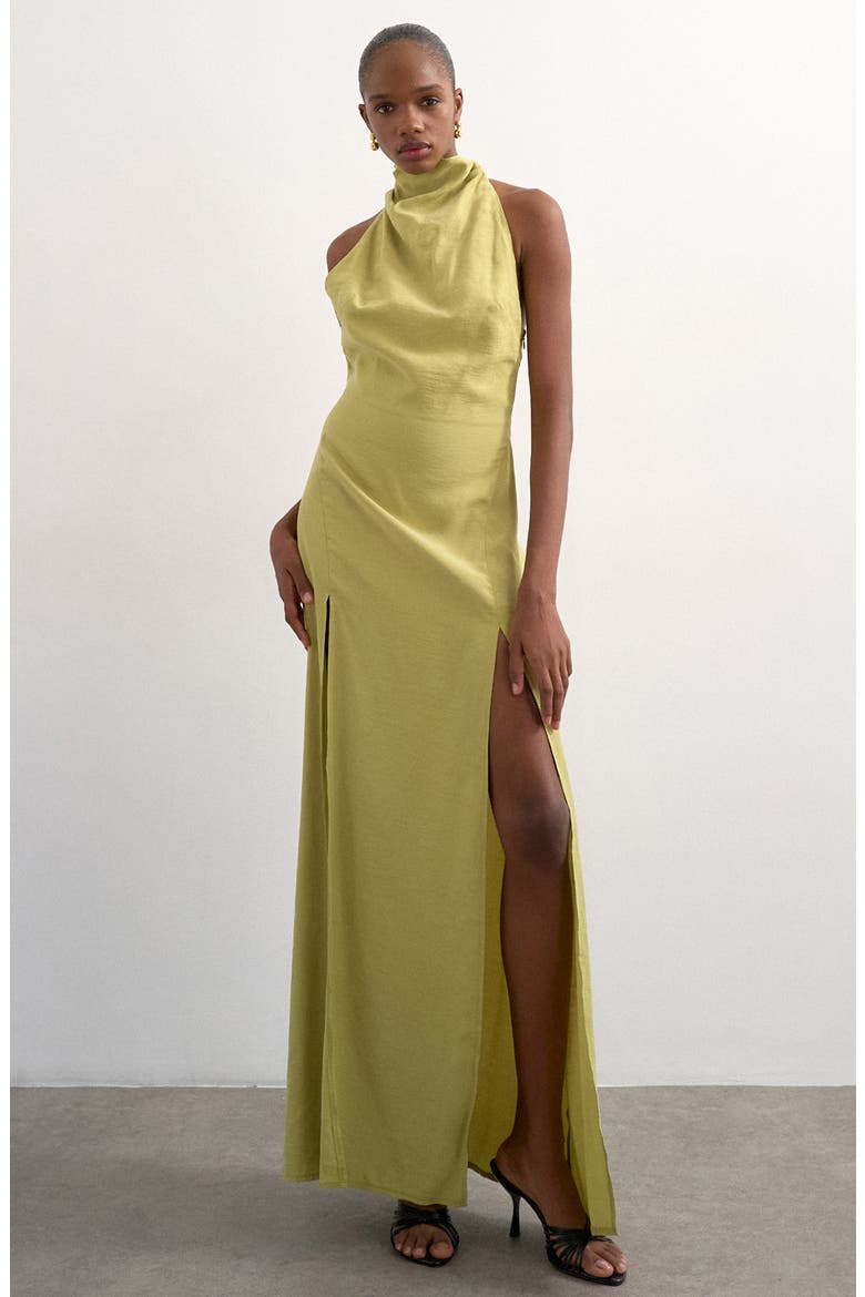Halter Funnel Neck Open Back Maxi Dress, Main, color, LIME