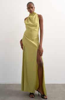 Halter Funnel Neck Open Back Maxi Dress