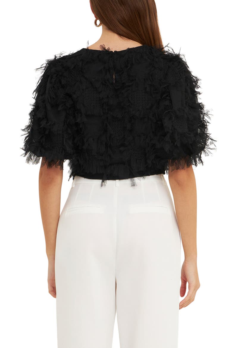 Gridded Tulle Crop Top, Alternate, color, BLACK