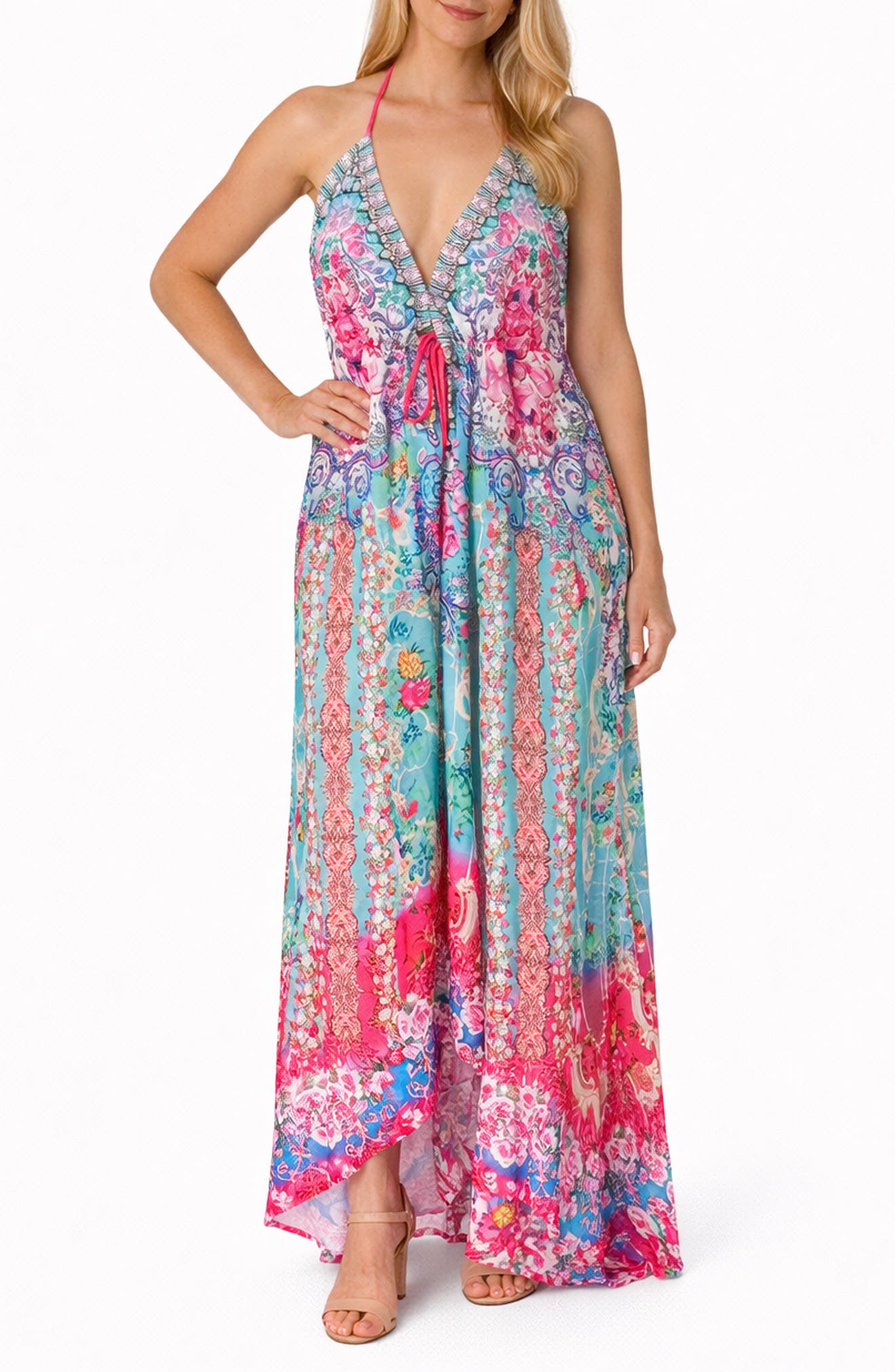 RANEES <p>Plunge Neck Maxi Cover-Up Dress</p>