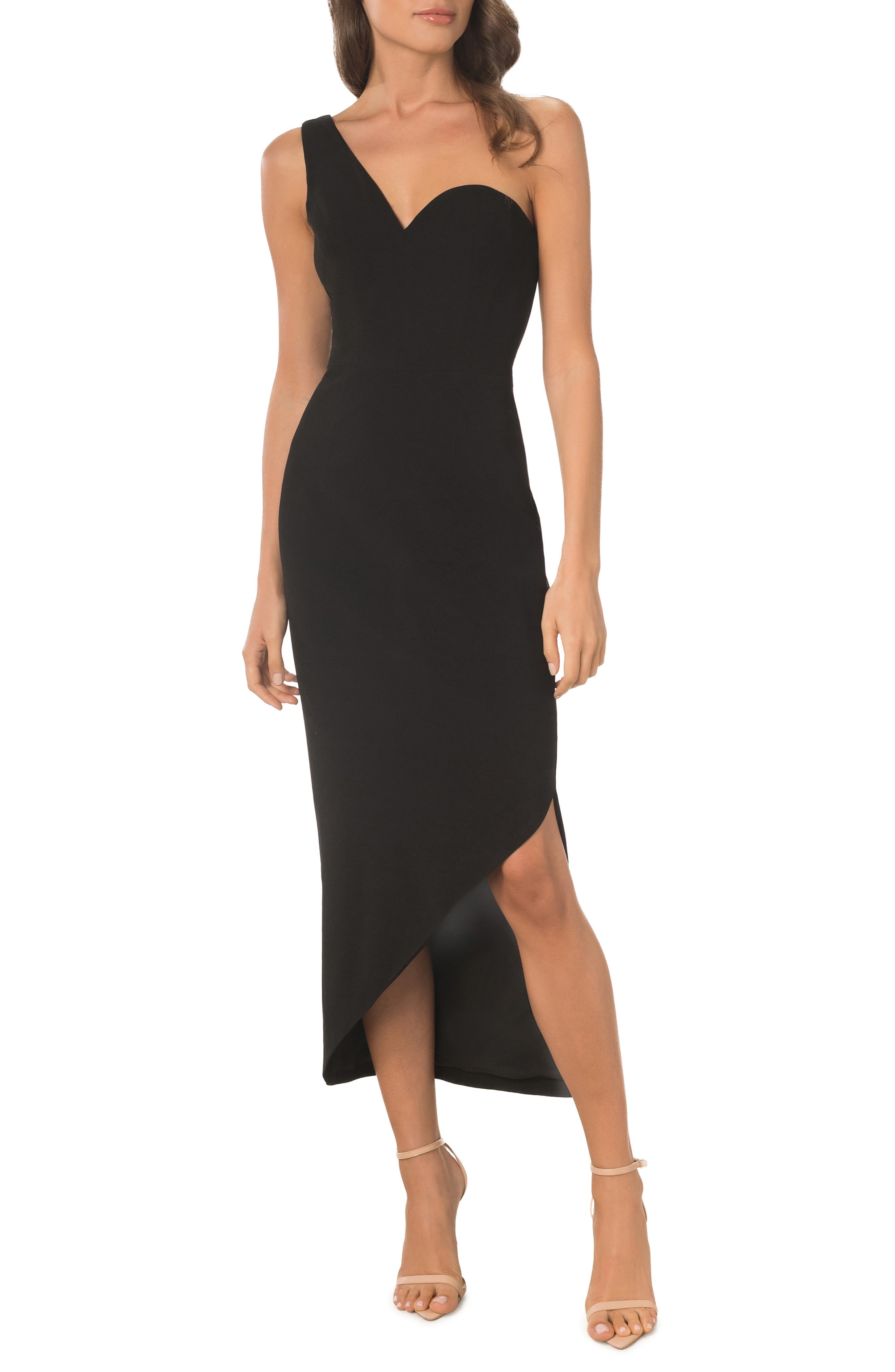 Dress the Population Magnolia One-Shoulder Asymmetric Body-Con Midi Dress
