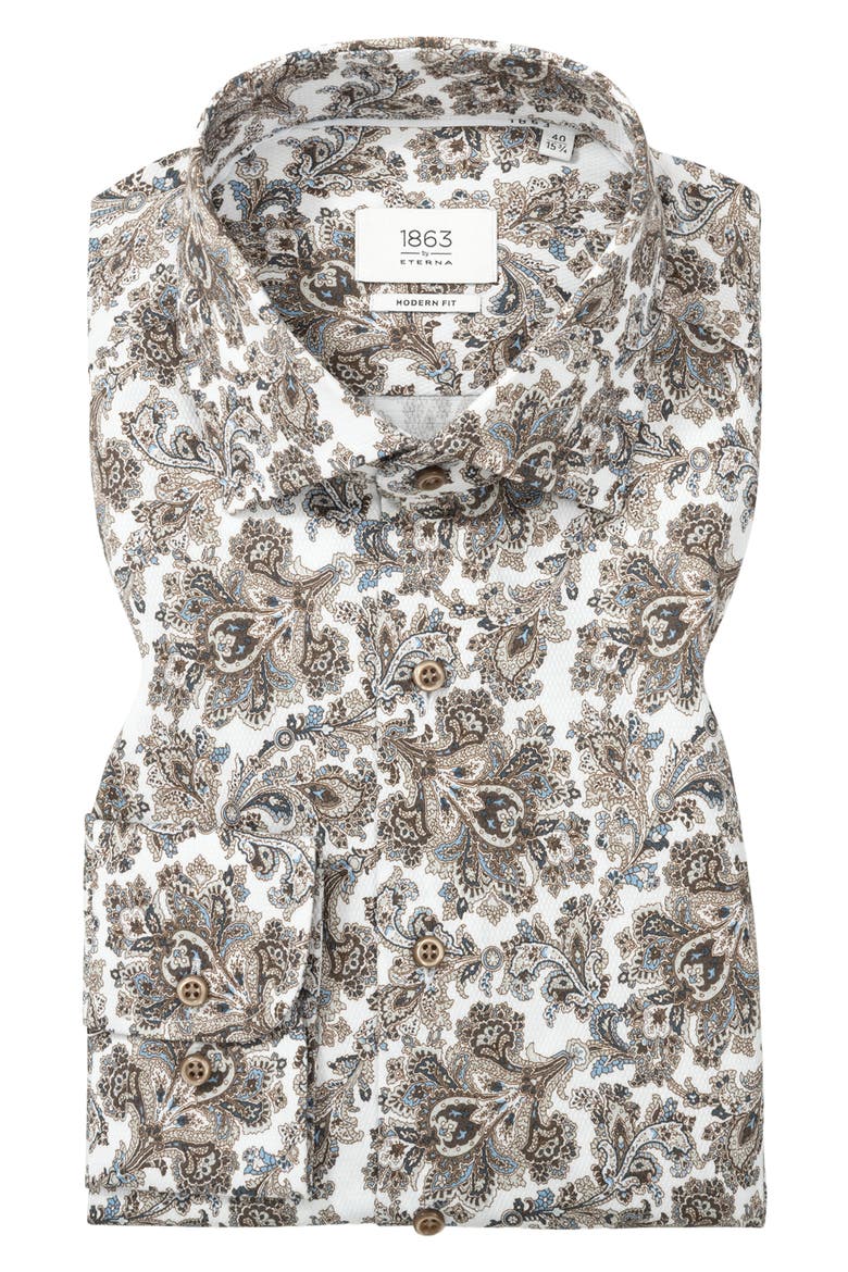 Modern Fit Paisley Non-Iron Cotton Dobby Dress Shirt, Alternate, color, LIGHT BROWN