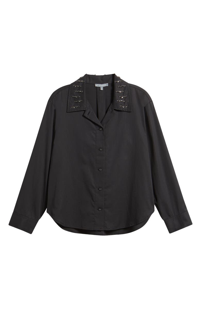 Wit & Wisdom Beaded Collar Cotton Blend Button-Up Shirt, Alternate, color, Black