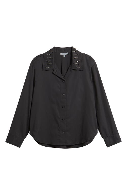 Wit & Wisdom Beaded Collar Cotton Blend Button-up Shirt In Black