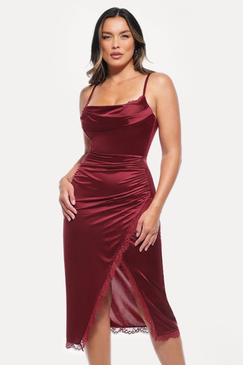 Resort-Ready Lace Trim Sculpting Floral-Print Midi Shaper Dress