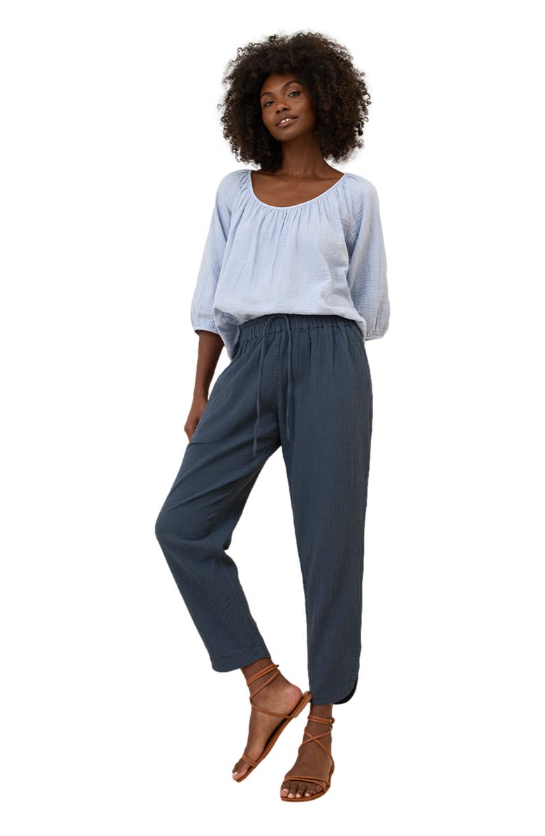 Pact Organic Cotton Coastal Double Gauze Tapered Pull-On Pant, Main, color, French Navy