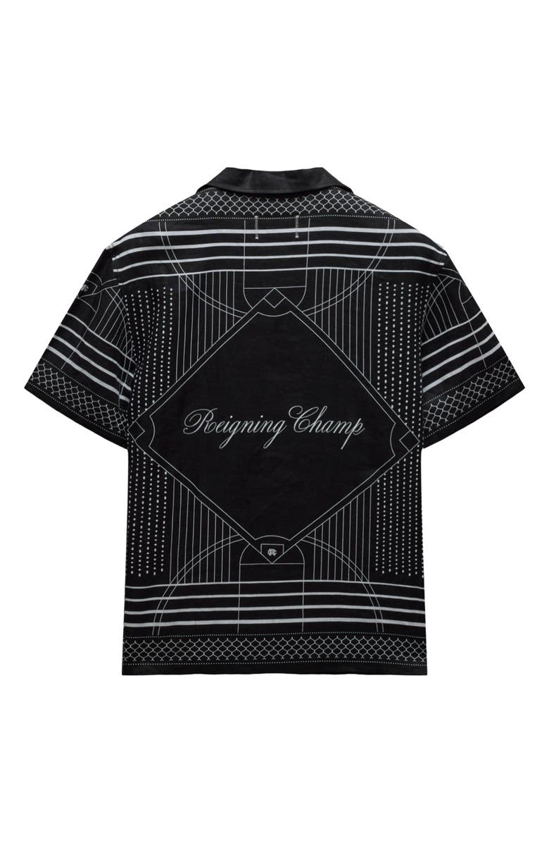Reigning Champ Arena Relaxed Fit Geo Print Linen Camp Shirt, Alternate, color, Black-White