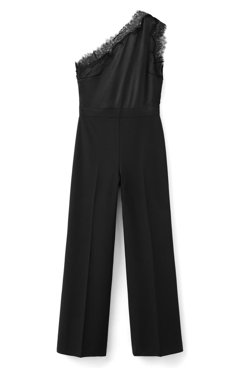 MANGO Lace Detail One-Shoulder Jumpsuit, Alternate, color,