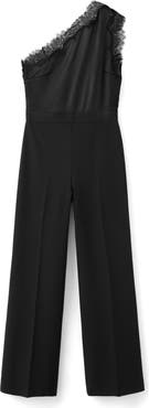 MANGO Lace Detail One-Shoulder Jumpsuit