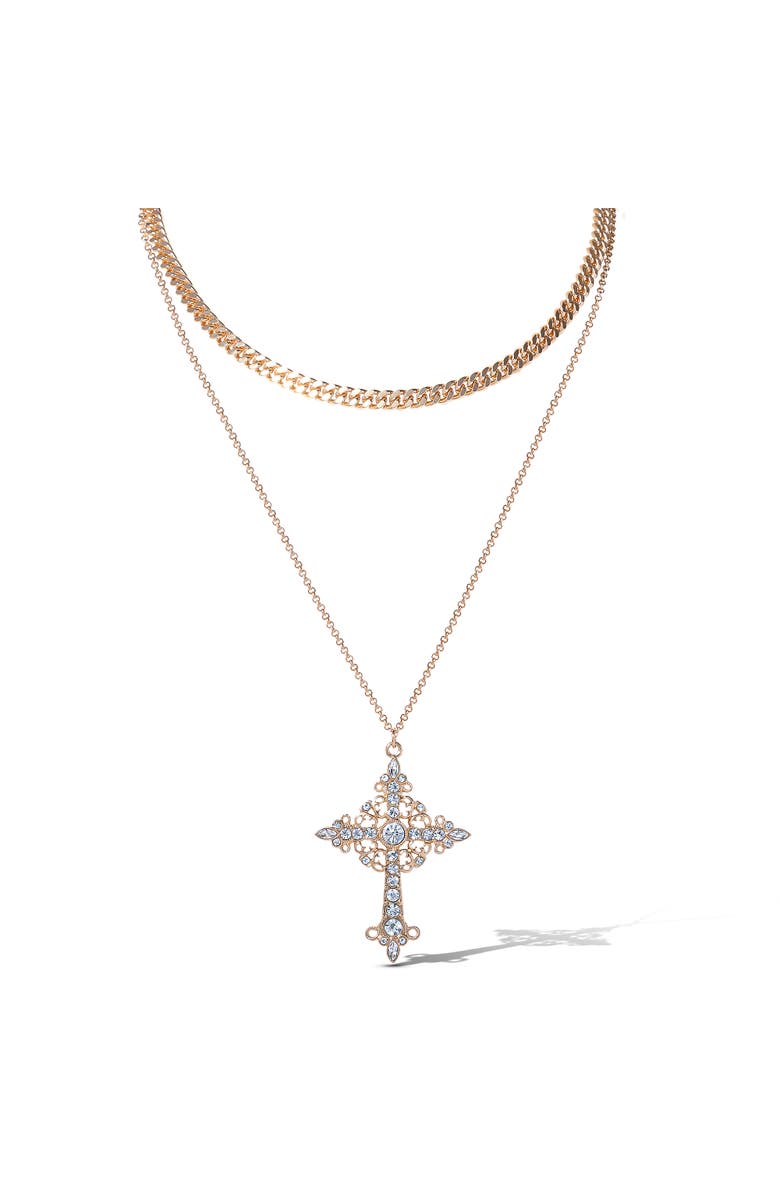 Jessica Simpson Layered Cross Necklace with Crystals, Main, color, Gold