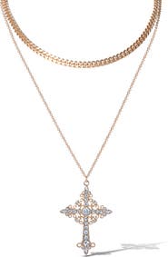 Jessica Simpson Layered Cross Necklace with Crystals