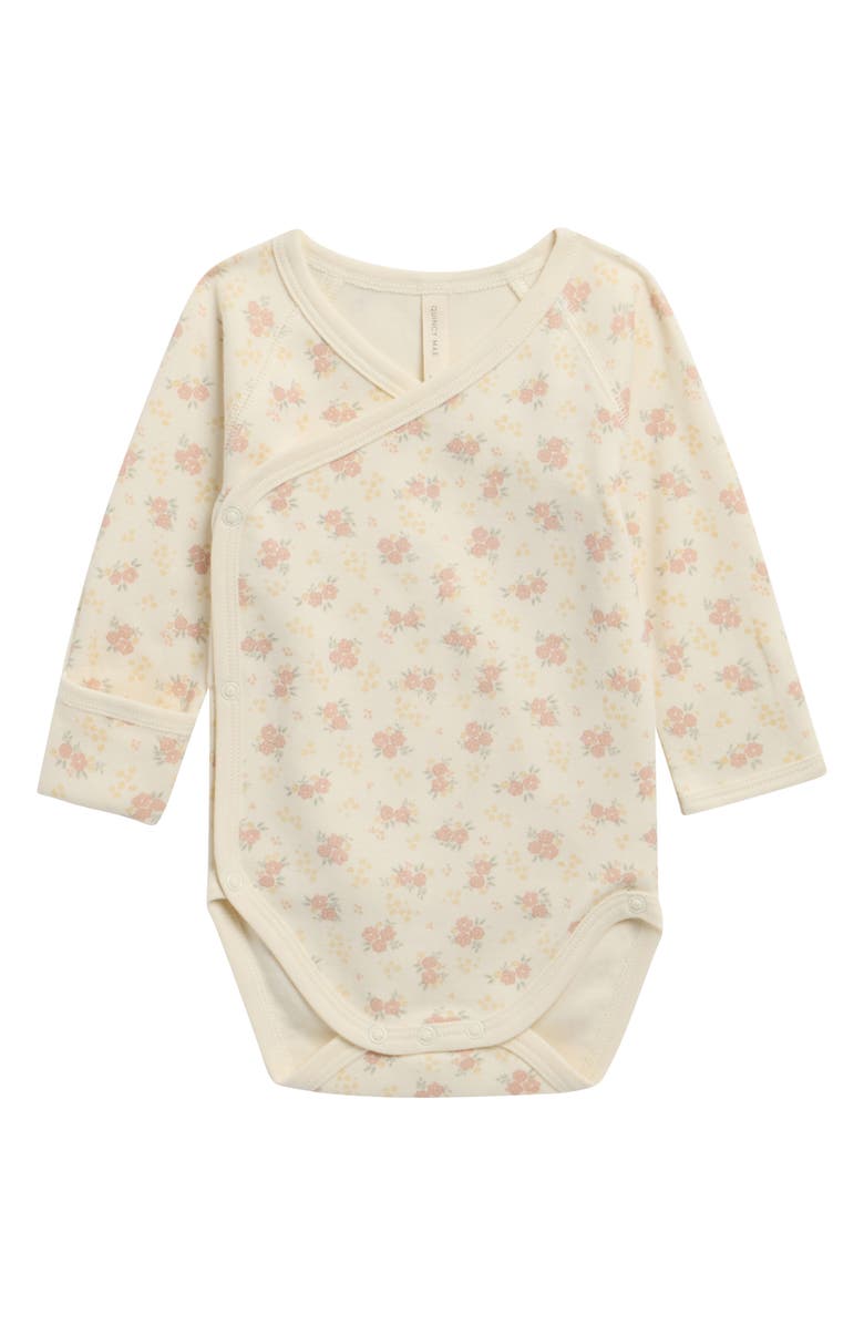 QUINCY MAE Flower Field Long Sleeve Cotton Bodysuit, Main, color, Ivory