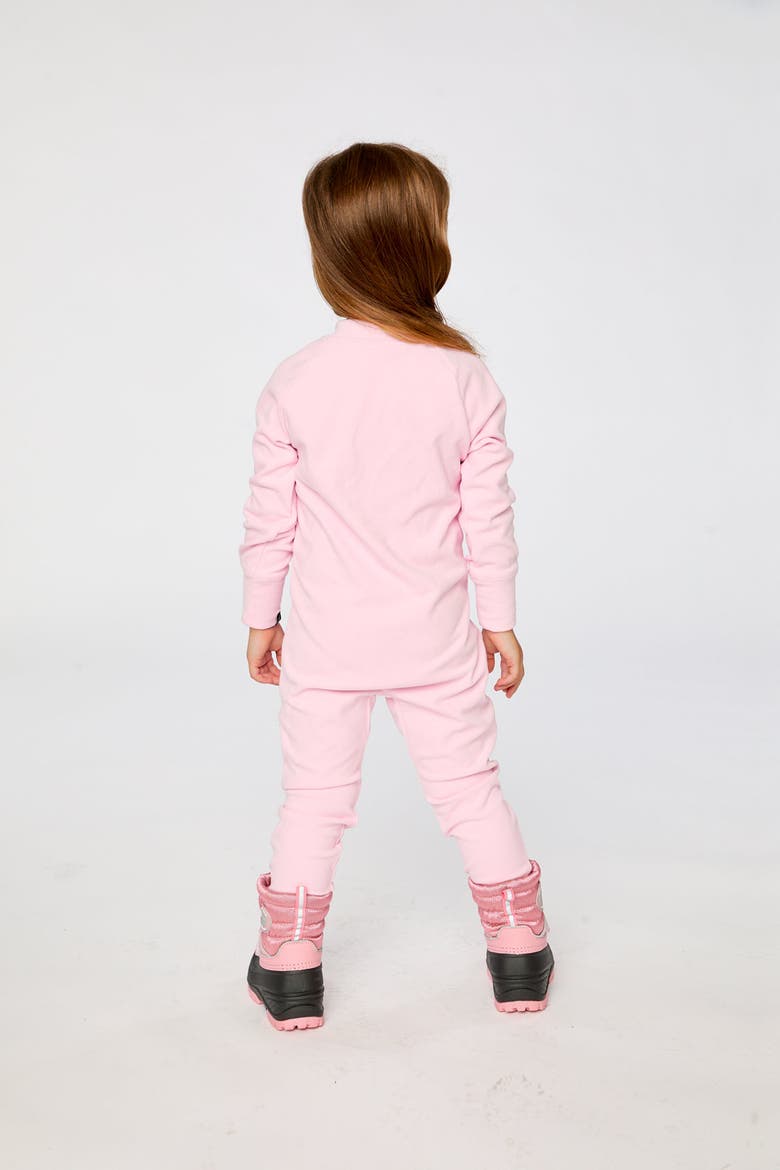 One Piece Fleece Asymmetric Zip Thermal Underwear, Alternate, color, Pale Pink