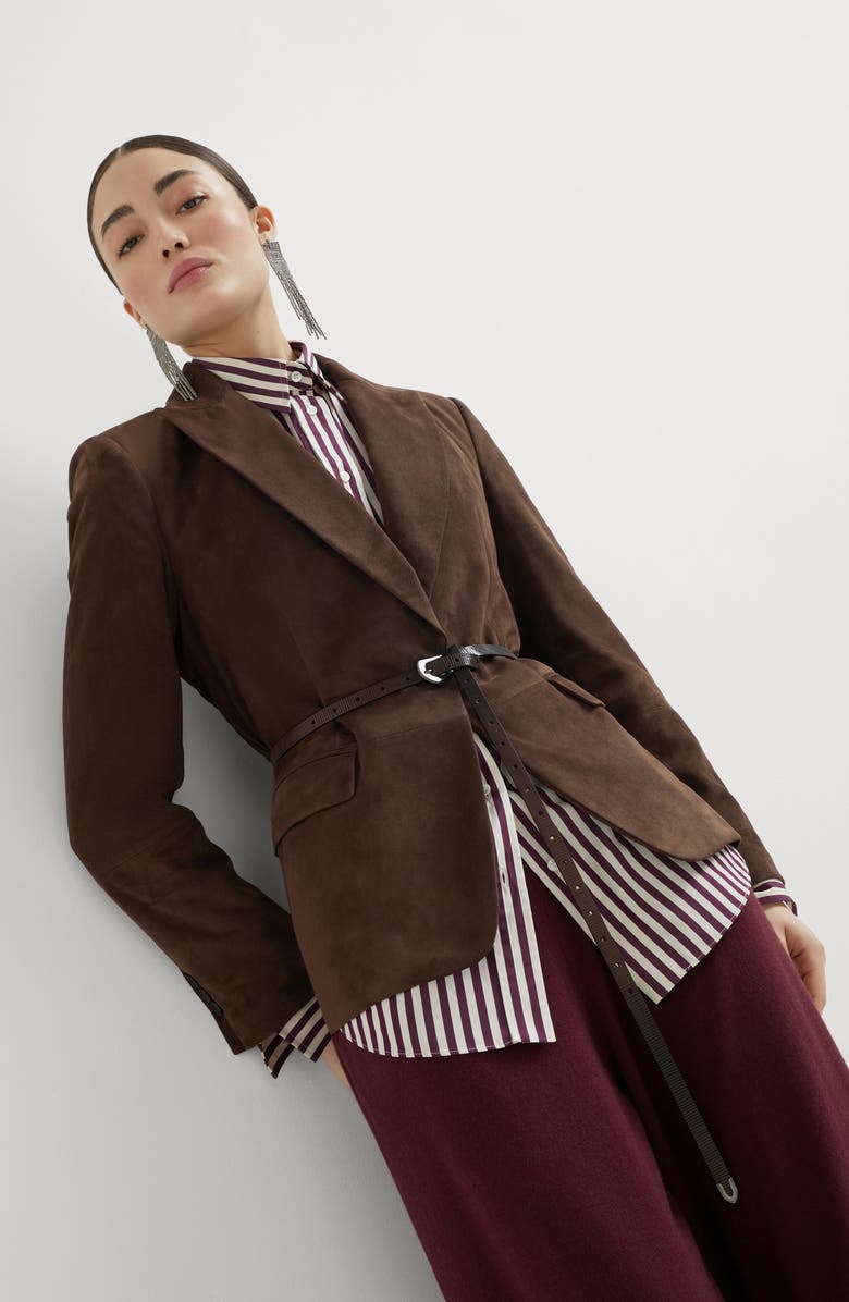 Brunello Cucinelli Suede blazer, Alternate, color, Rust Brown