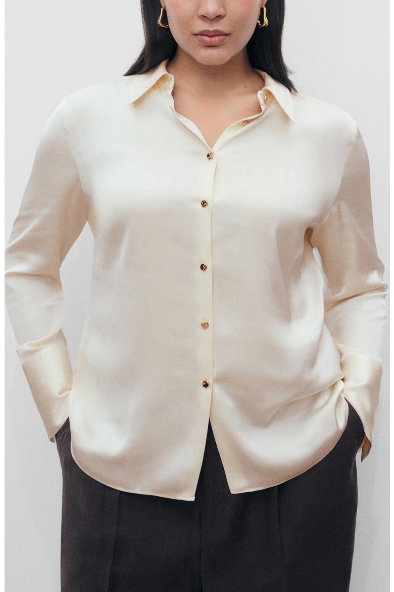 Flowy Satin Shirt, Alternate, color, ECRU