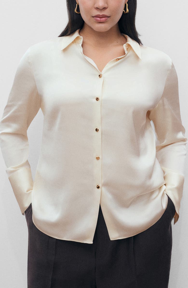MANGO Flowy Satin Shirt, Alternate, color, Ecru