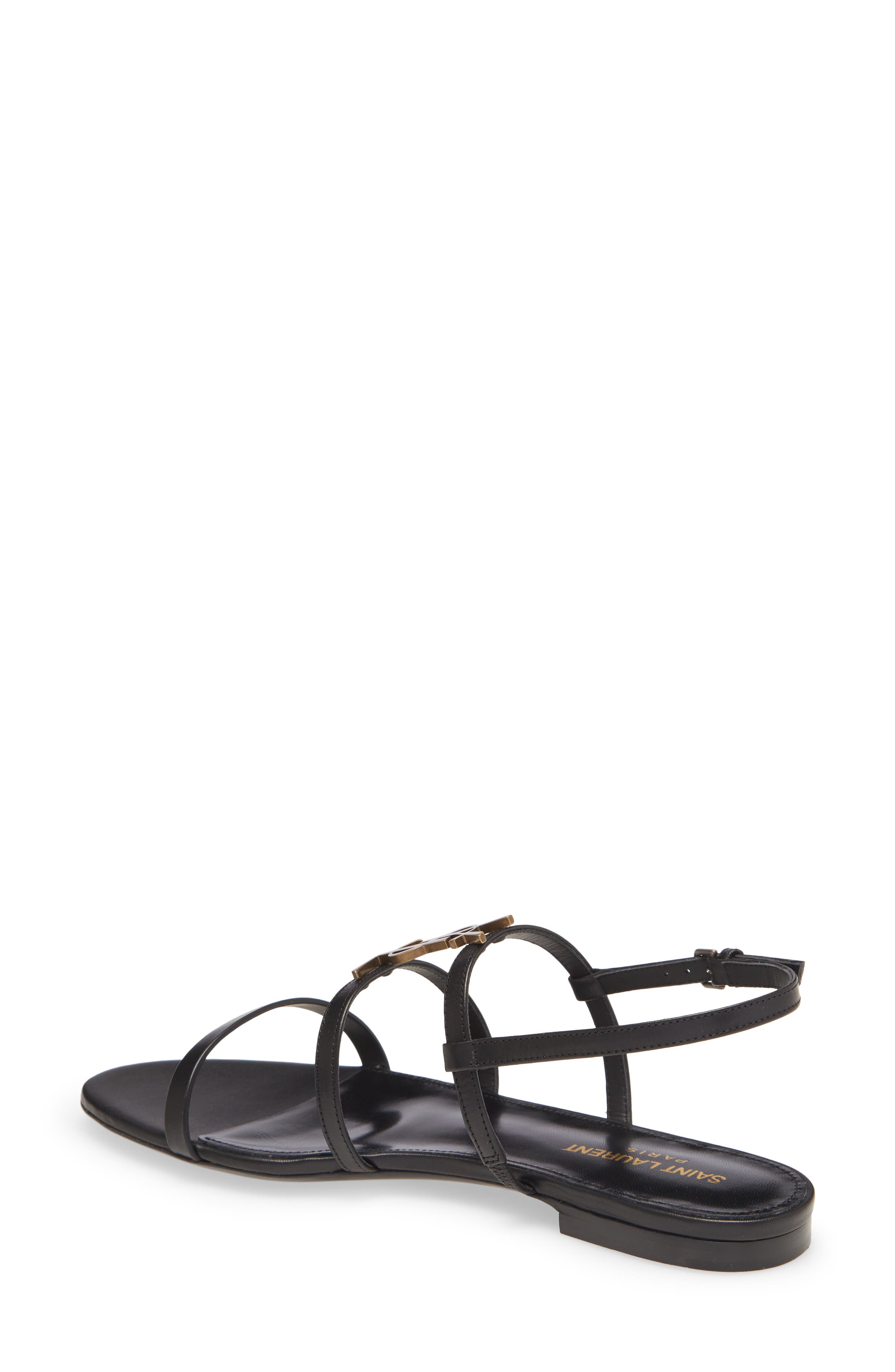 Cassandra YSL Logo Strappy Sandal, Alternate, color, BLACK
