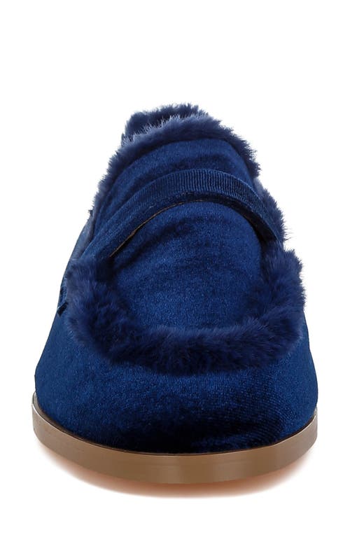 Rag & Co Bastian Faux Fur Trim Velvet Loafer In Dark Blue