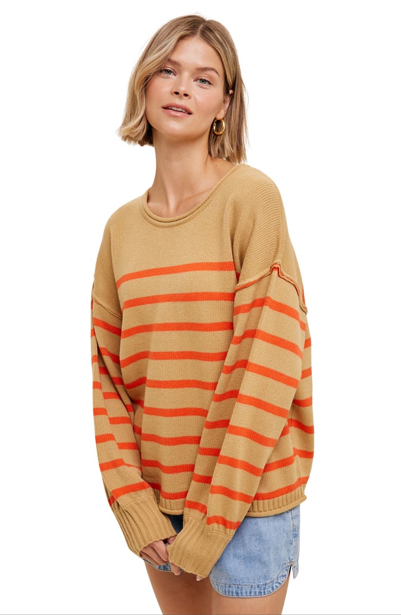 WISHLIST Stripe Knit Sweater, Alternate, color, Taupe/ Coral