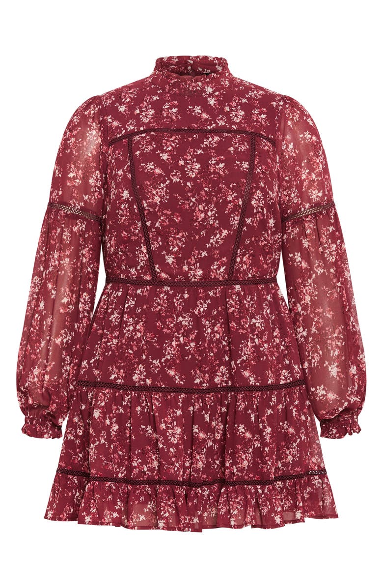 City Chic Elise Floral Long Sleeve Tiered Minidress, Alternate, color, Adorn Floral