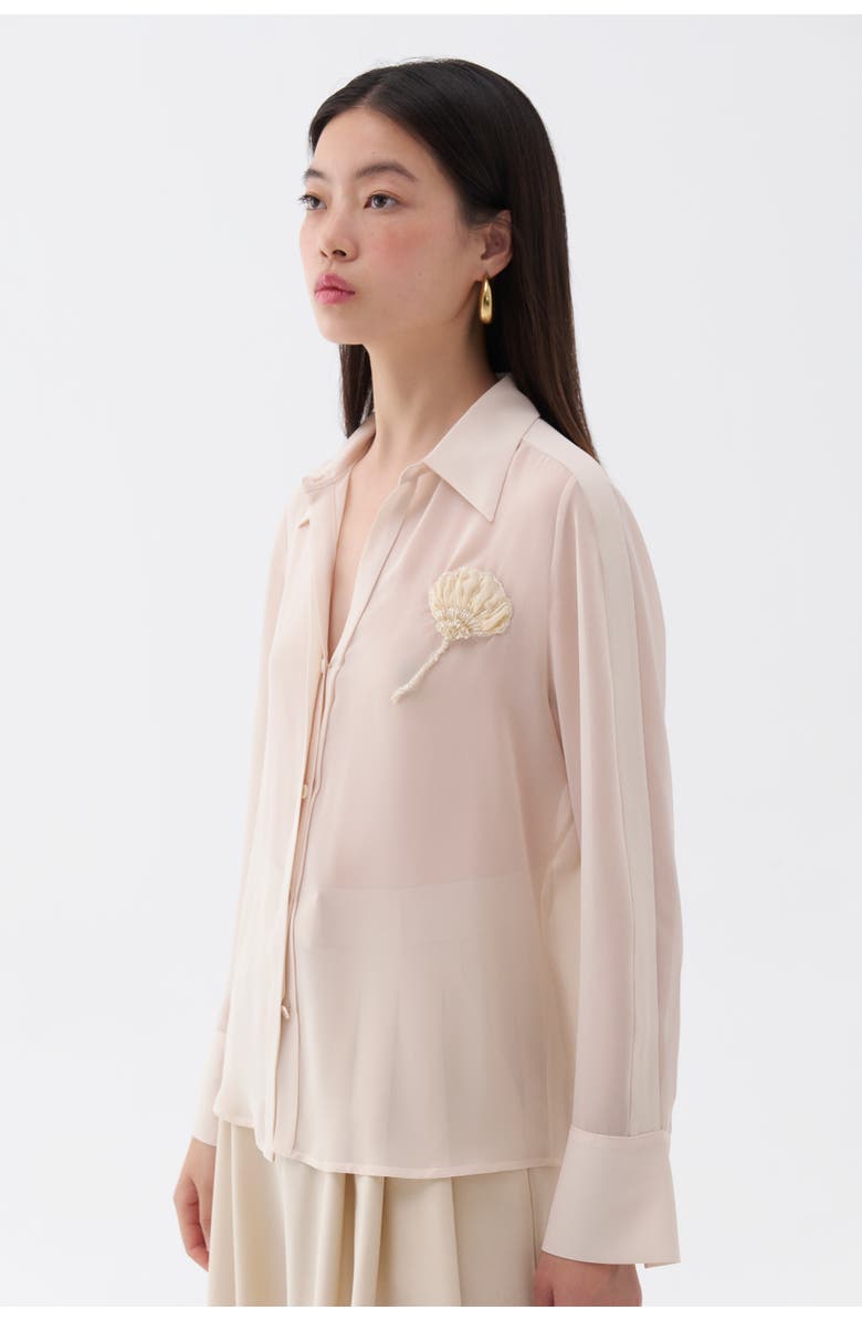 Nocturne Sheer Floral-Embroidered Shirt, Alternate, color,
