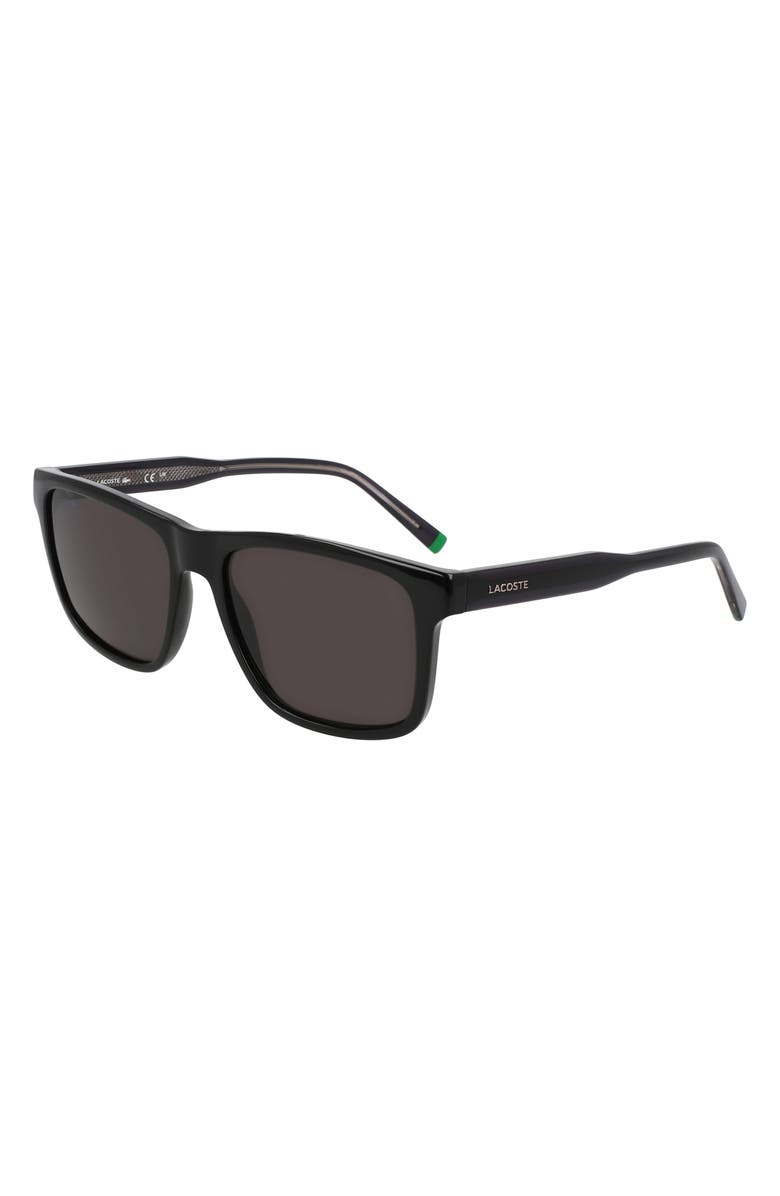 Lacoste Casual Elegance 56mm Rectangular Sunglasses, Alternate, color, Black