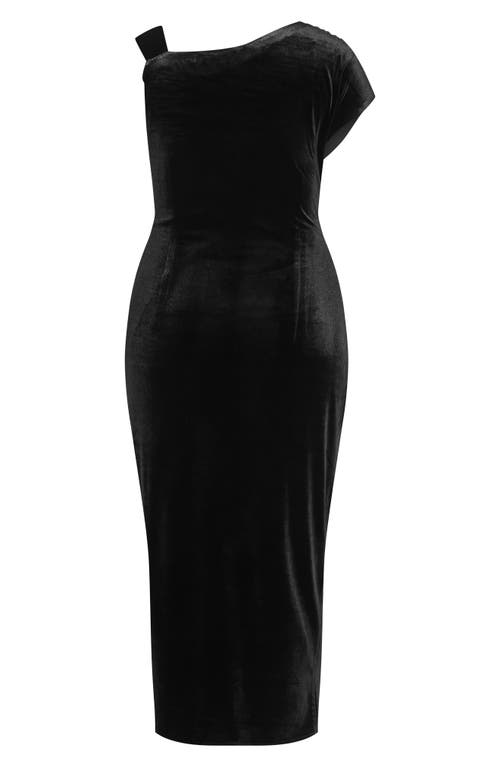 City Chic Vivi Asymmetric Velour Sheath Dress In Black