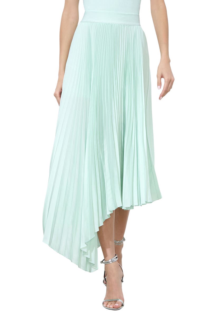 Alice + Olivia Jenara Pleated Asymmetric Skirt, Main, color, Sea Spray