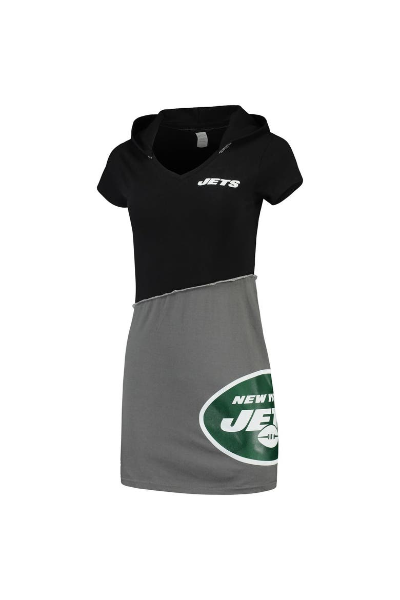 Women's Refried Apparel Black/Gray New York Jets Sustainable Hooded Mini Dress, Main, color, Black