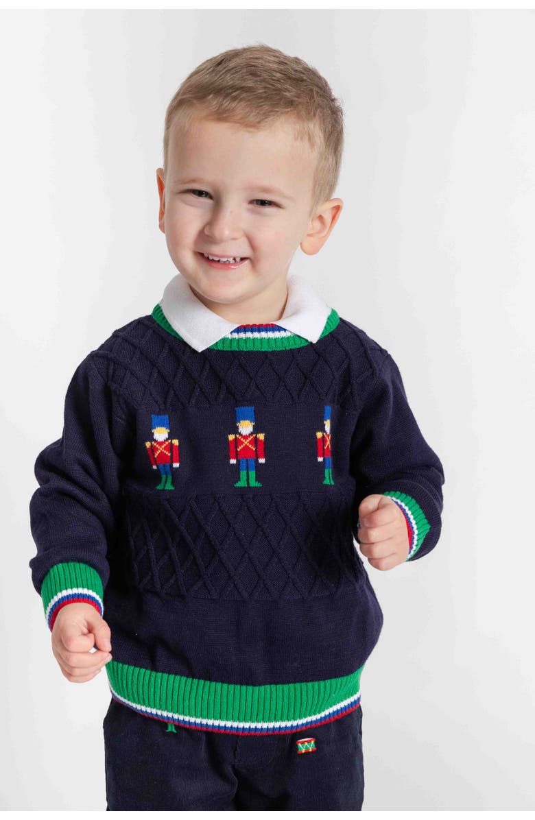 Florence Eiseman Sweater With Soldiers, Alternate, color, Navy, Red, Green, White