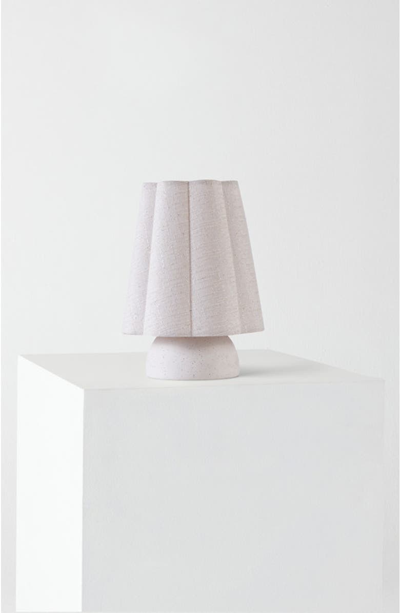 Brightech Kylie 9" Modern LED Desk Lamp with Cream Linen Shade and Ceramic Base, Bulb Included, Main, color, Cream