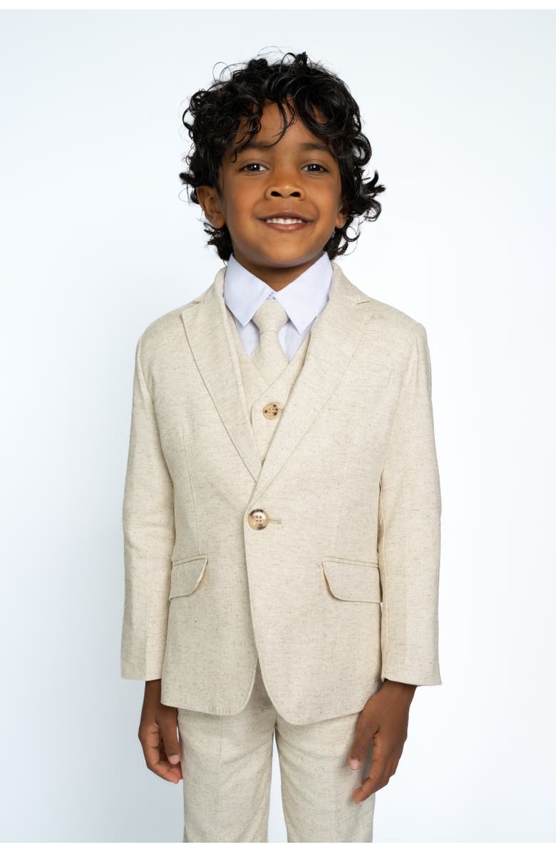 Peanut Butter Collection Kids' Oasis 5-Piece Slim Fit Linen Suit, Alternate, color, Sand