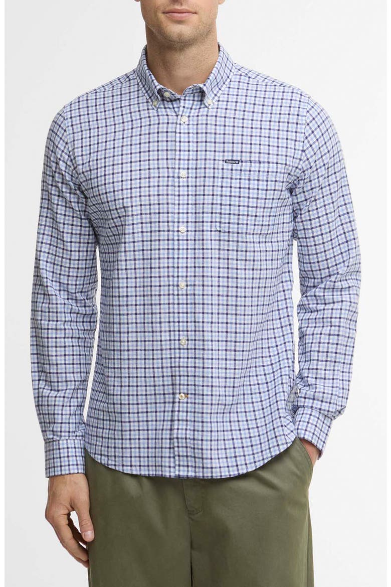 Nelson Linen & Cotton Gingham Button-Down Shirt, Main, color, BLUE