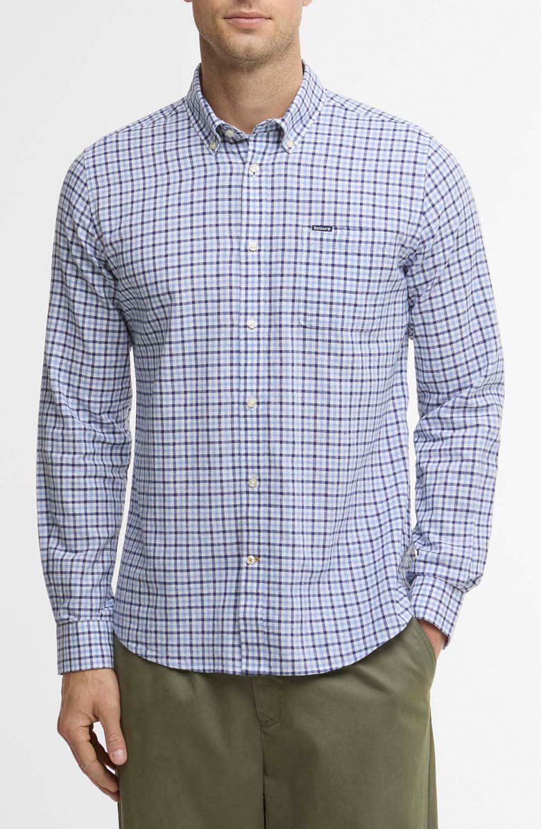 Barbour Nelson Linen & Cotton Gingham Button-Down Shirt, Main, color, Blue