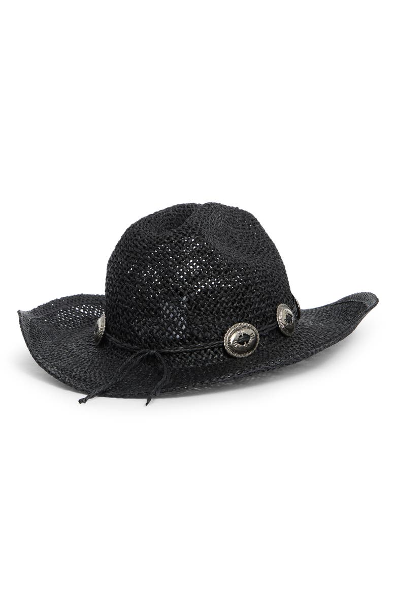 BP. Boho Straw Cowboy Hat, Alternate, color, Black