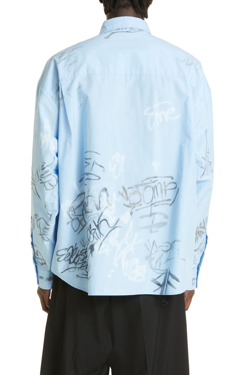Balenciaga Gender Inclusive Graffiti Print Oversize Cotton Poplin Button-Up Shirt, Alternate, color, 
