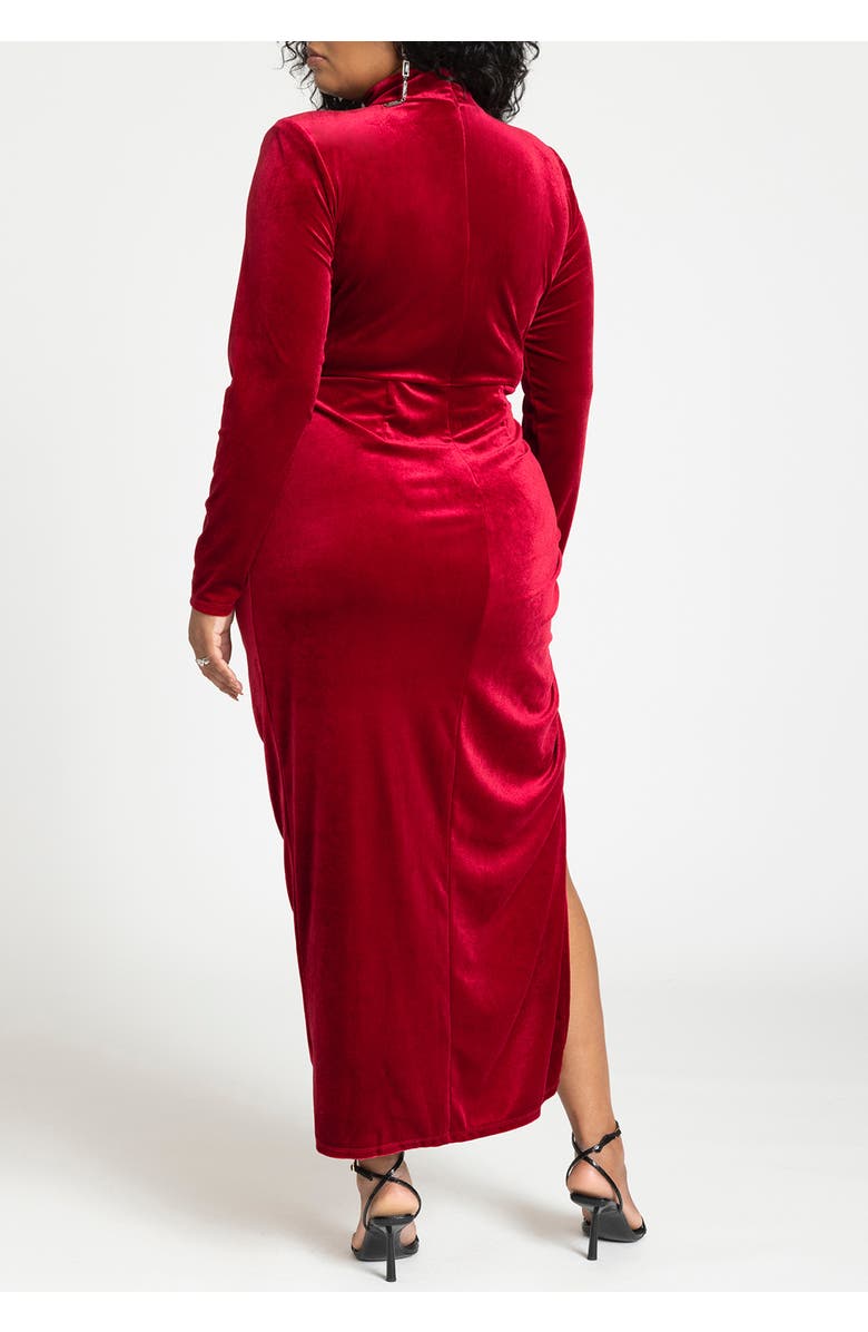 ELOQUII Mock Neck Velvet Dress With Slit, Alternate, color, Biking Red