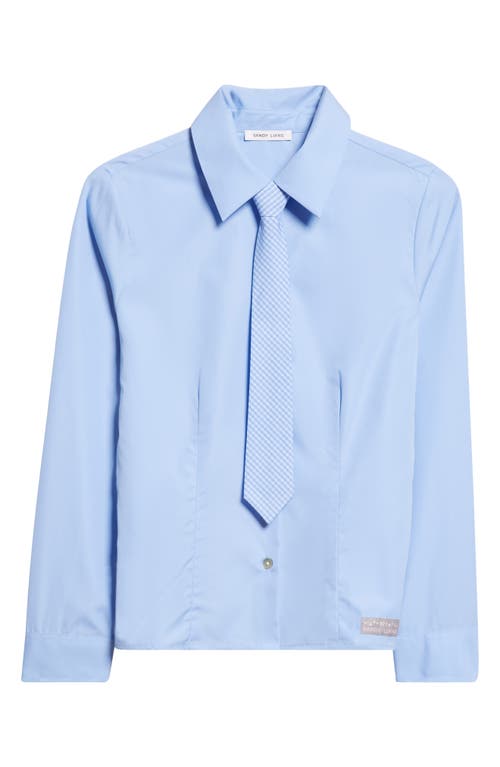 Sandy Liang Levi Button-up Shirt With Removable Tie In Blue