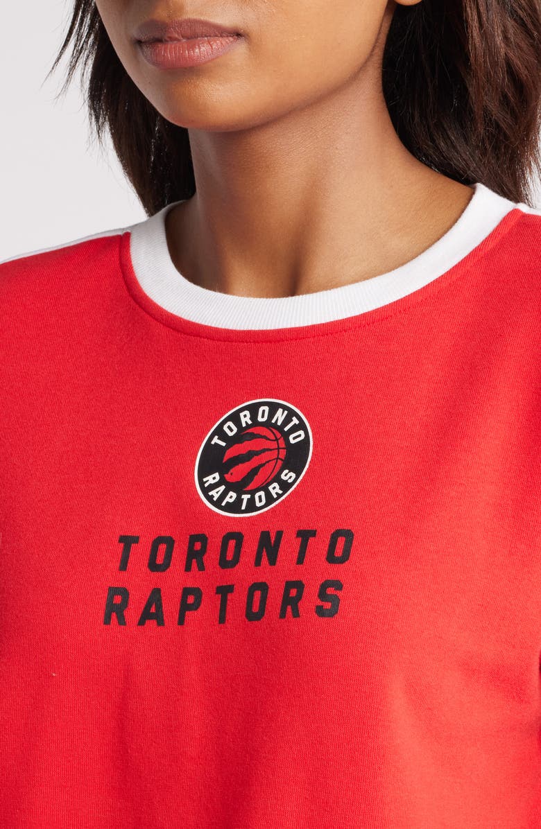 WEAR by Erin Andrews Women's WEAR by Erin Andrews Heather Red Toronto Raptors Mixed Letter Cropped Pullover Sweatshirt, Alternate, color, Heather Red