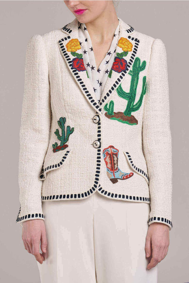 Blazer With Embroidery Patches, Alternate, color, Ecru / Multicolour