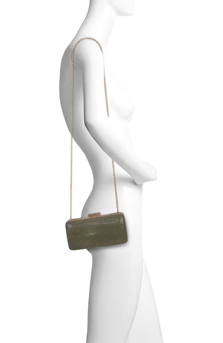 BADGLEY MISCHKA Evelyn Stingray Leather Minaudiere, Alternate, color, Olivine